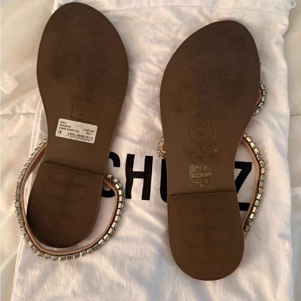 SCHUTZ Tan Leather Sandals with Crystal Trim wrap around ankle - Picture 3 of 3